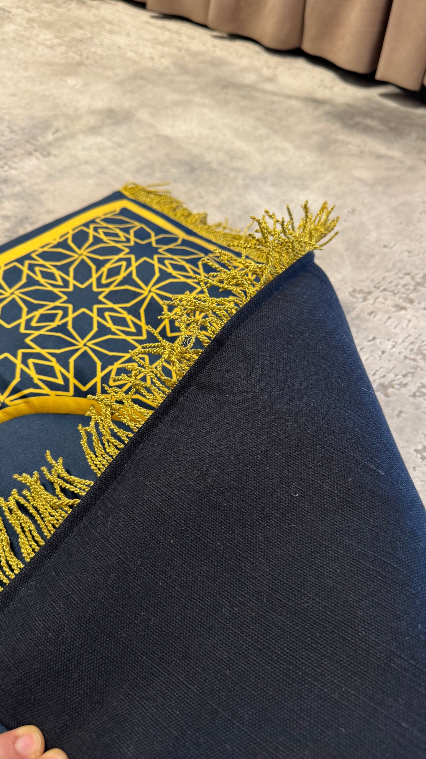 Hand-made Blue with Gold Accents Designed Prayer Rug