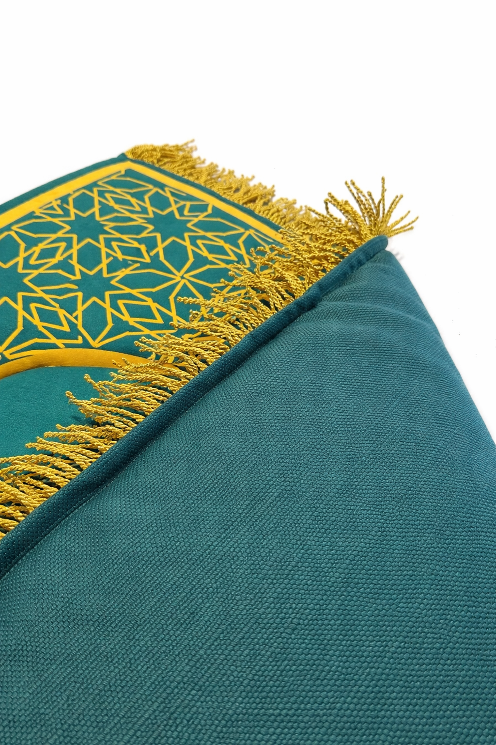 Handmade Green with Gold Accents Designed Prayer Rug
