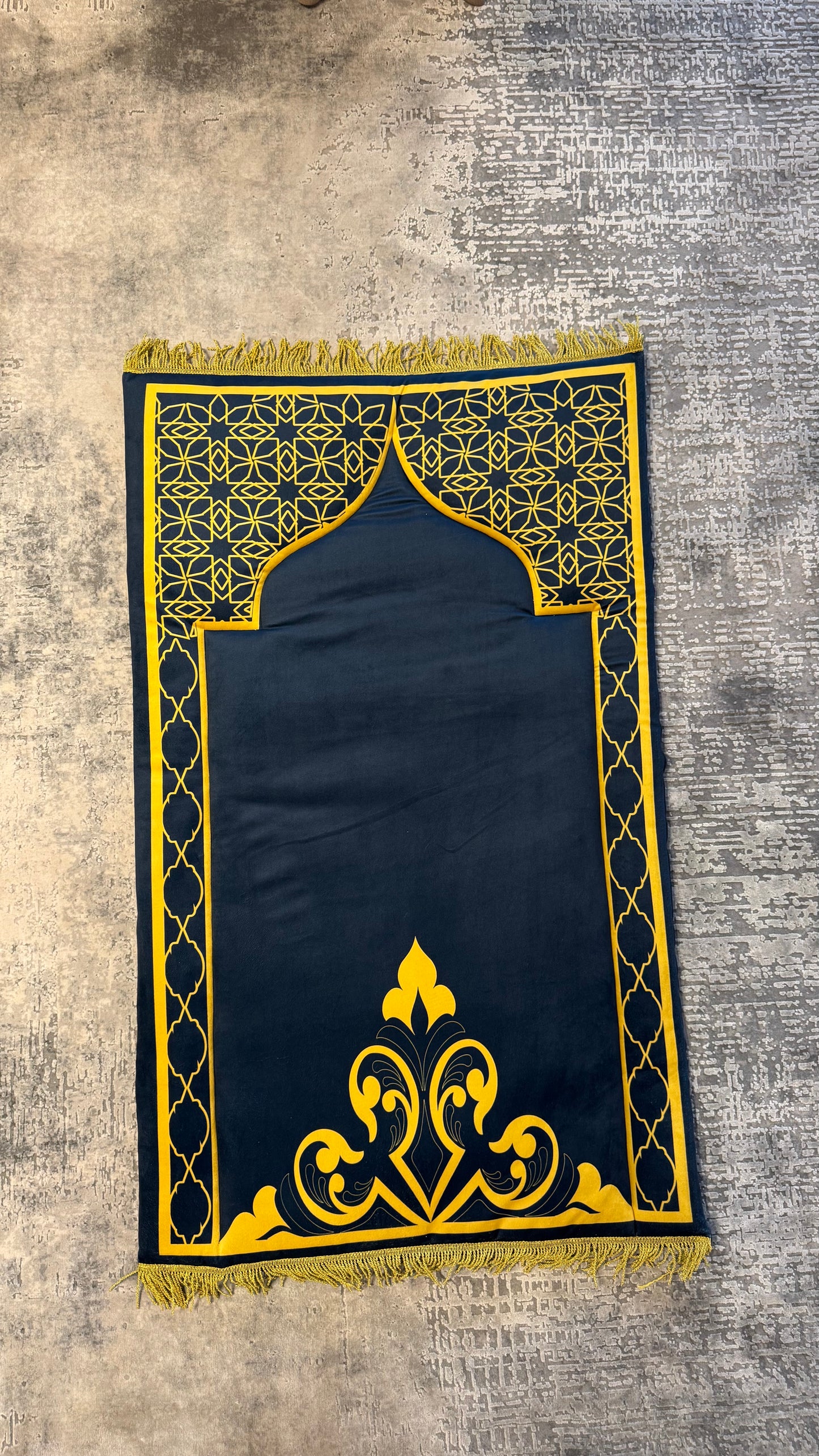 Hand-made Blue with Gold Accents Designed Prayer Rug