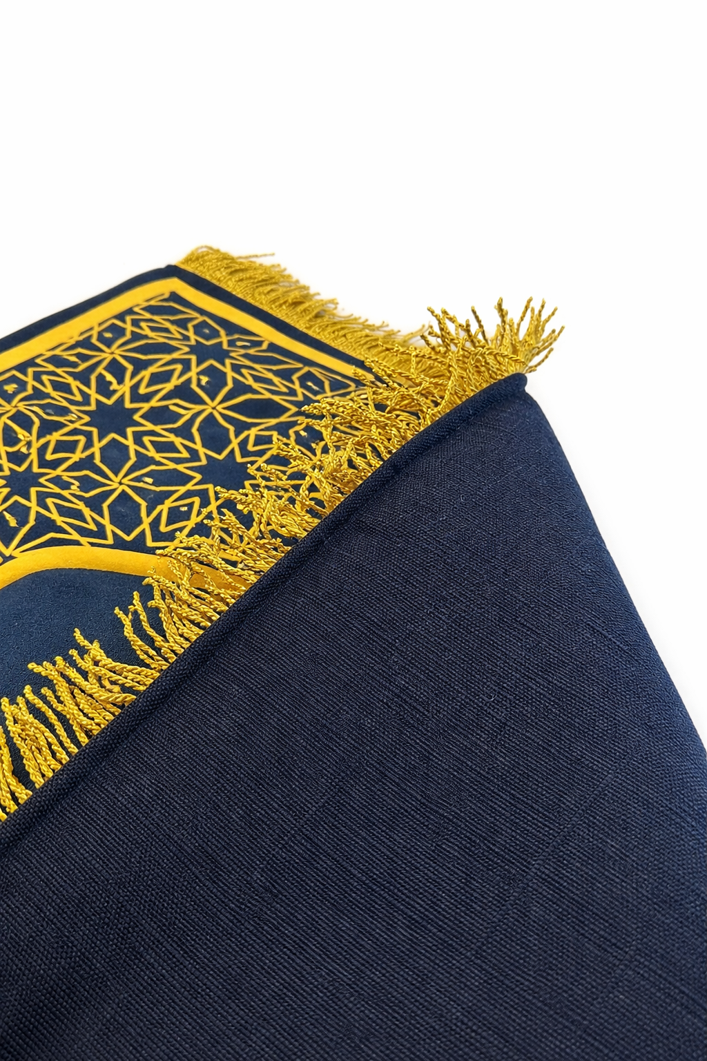 Hand-made Blue with Gold Accents Designed Prayer Rug