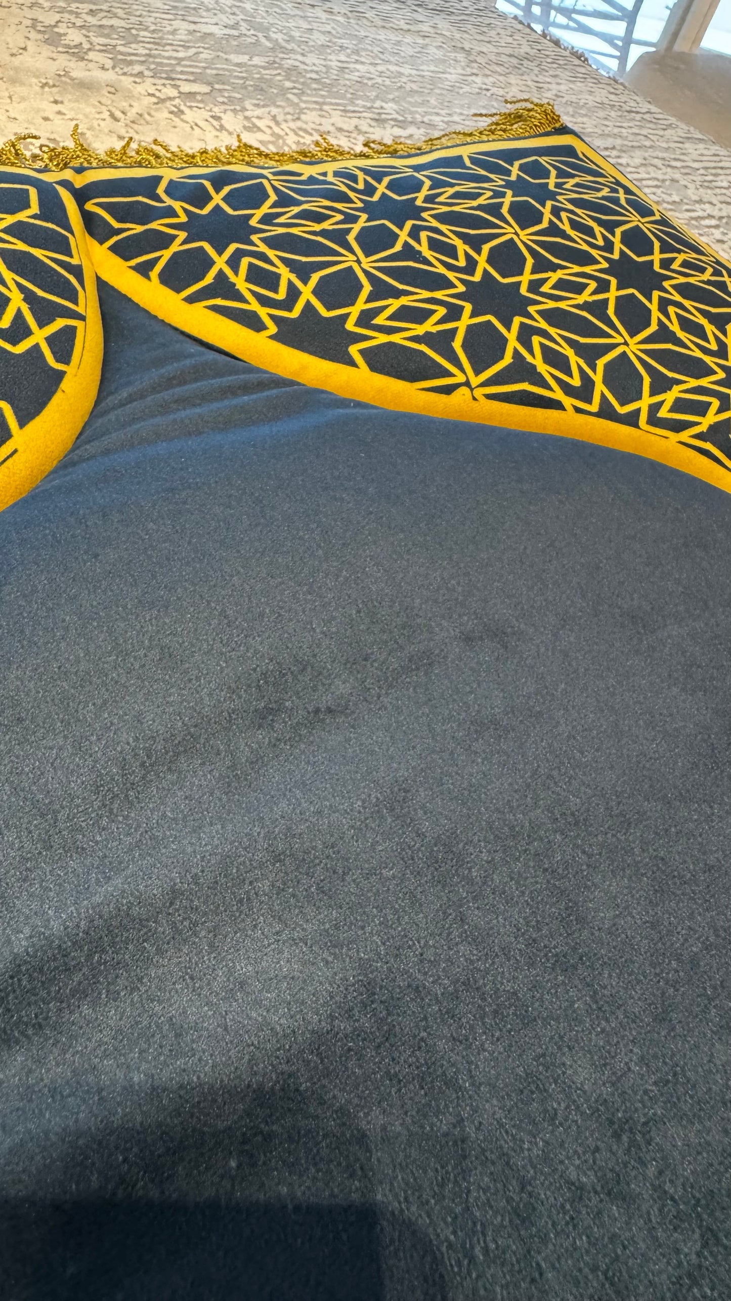 Hand-made Blue with Gold Accents Designed Prayer Rug