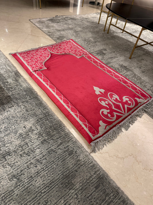 Handmade Pink with Silver Accents Designed Prayer Rug