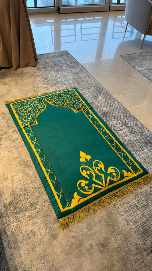 Handmade Green with Gold Accents Designed Prayer Rug