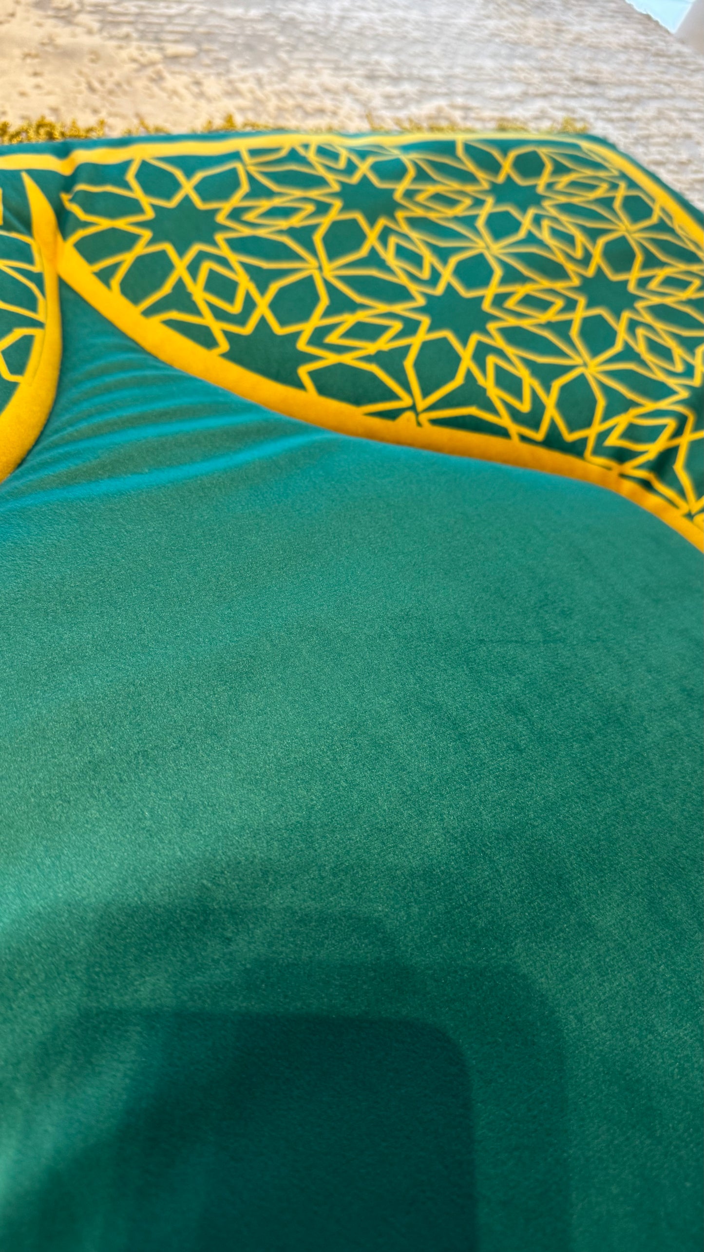 Handmade Green with Gold Accents Designed Prayer Rug