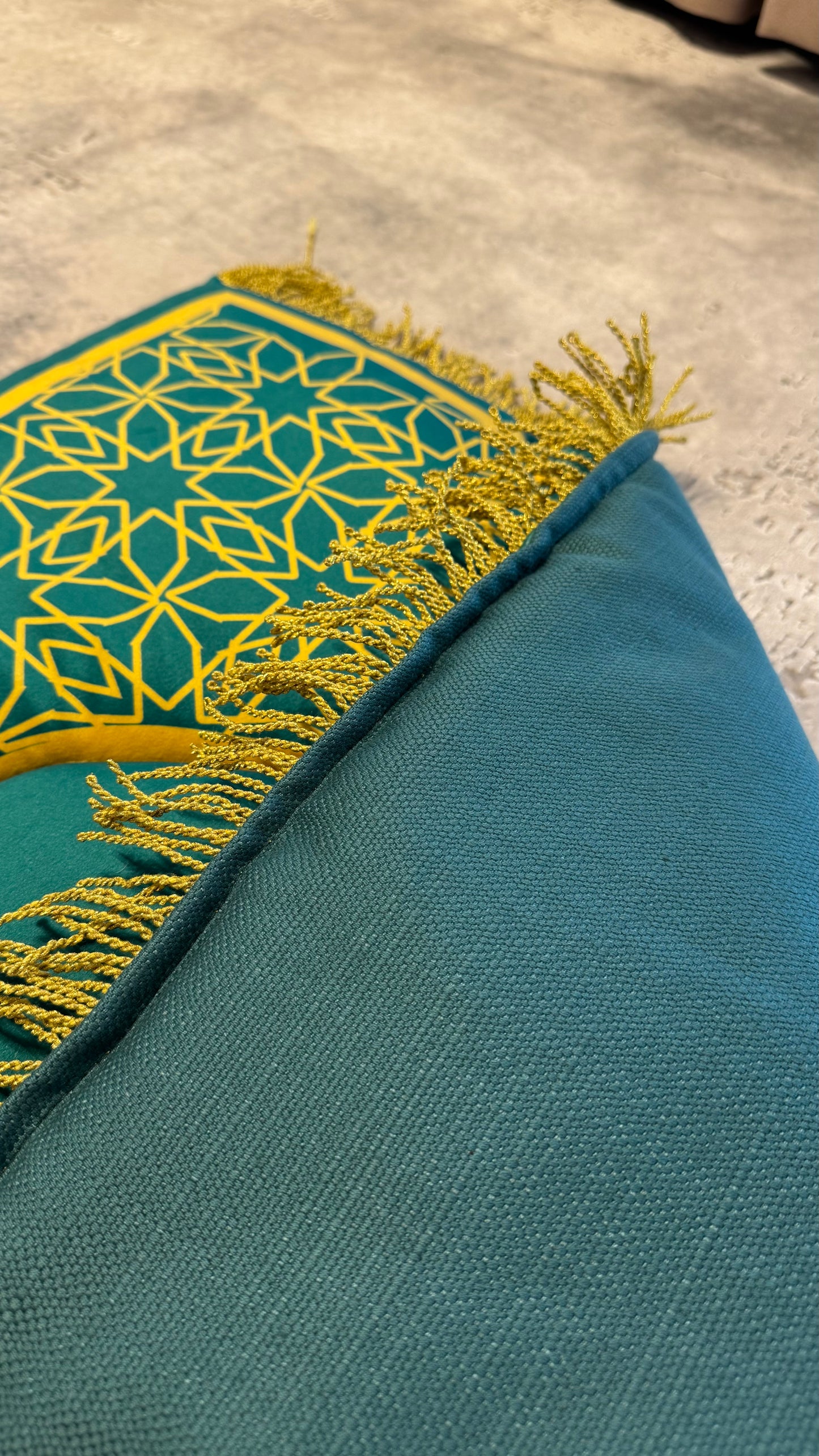 Handmade Green with Gold Accents Designed Prayer Rug