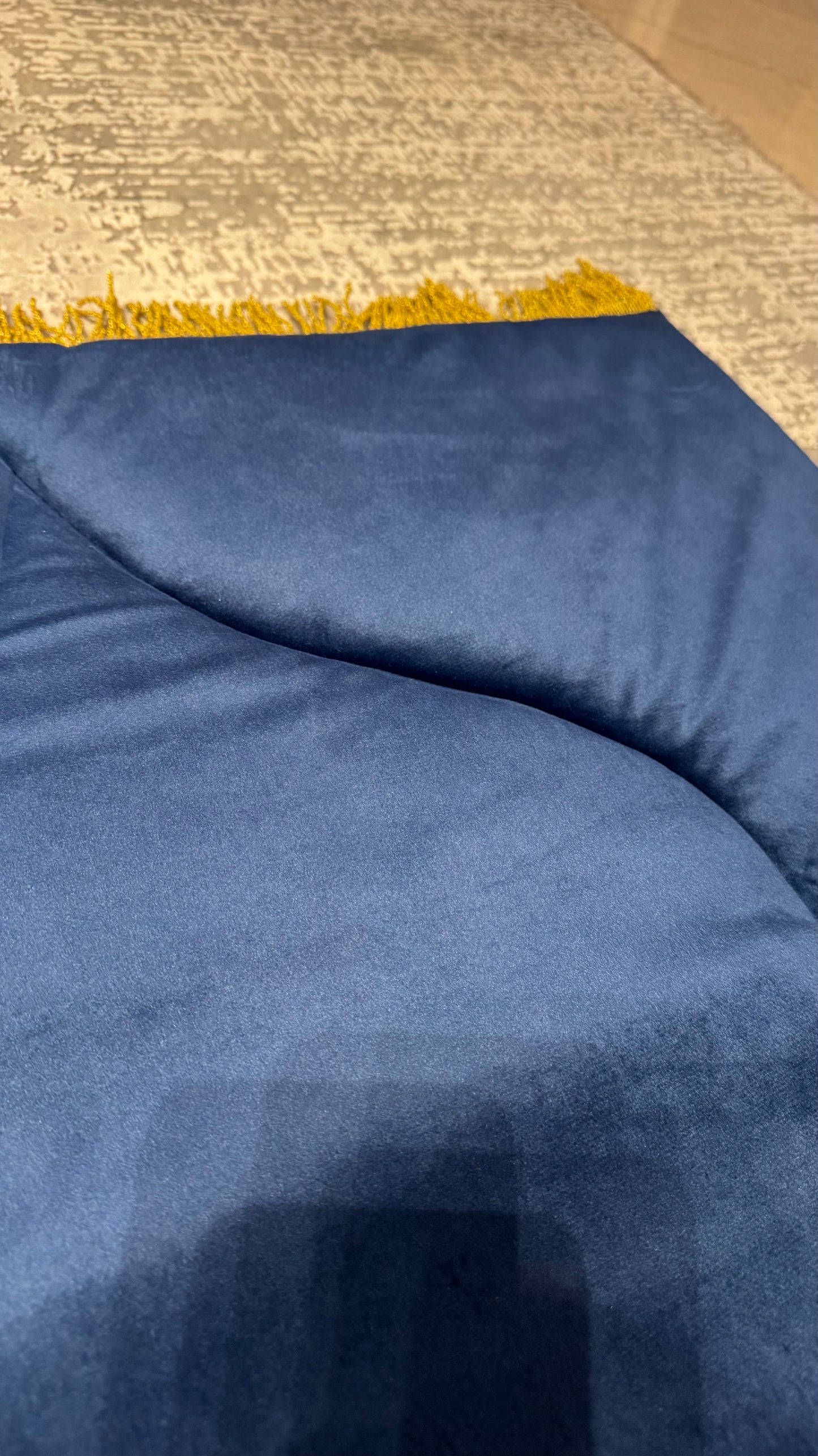 Handmade Silky Soft Plain Blue with Gold Endings Prayer Rug