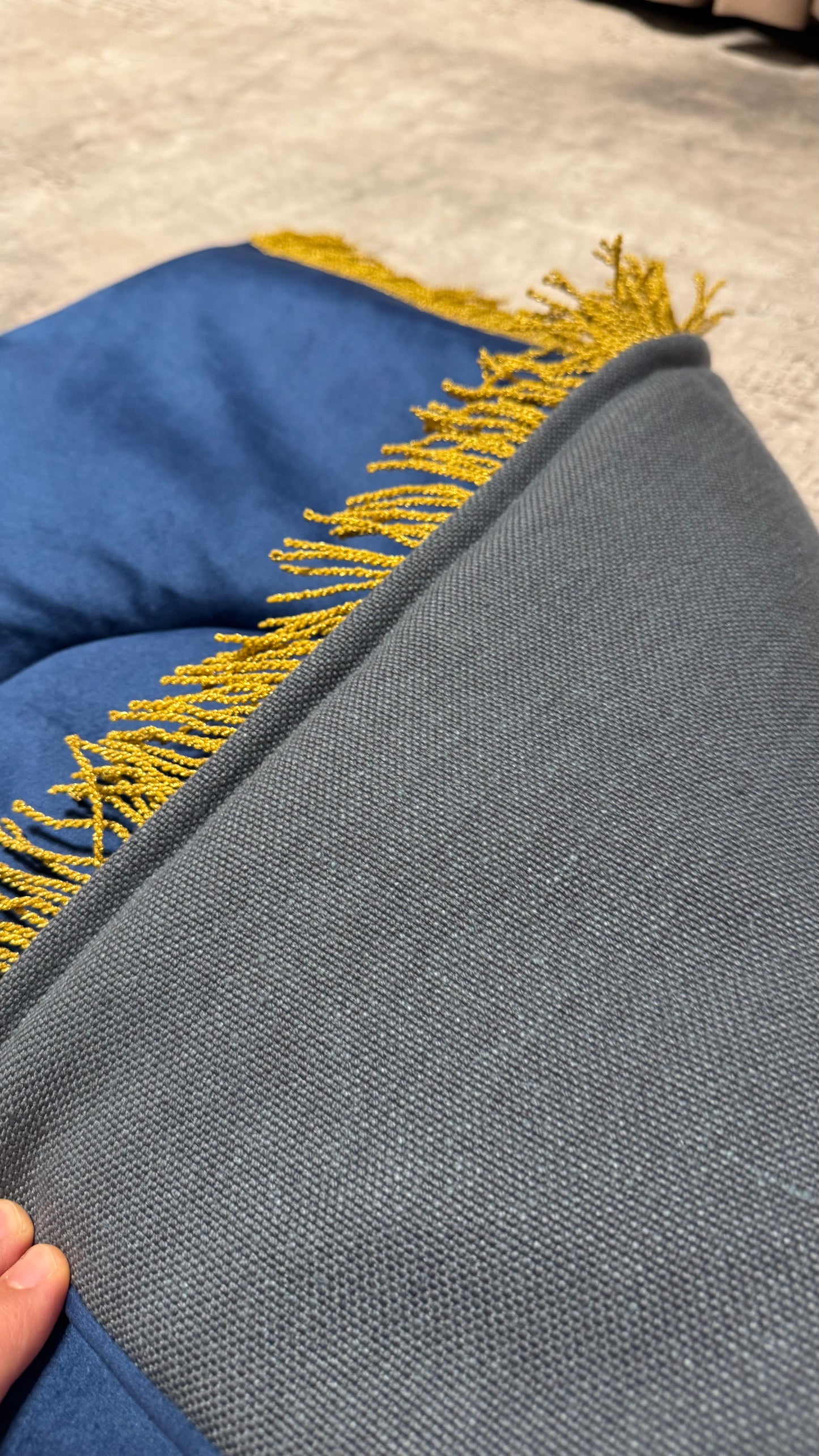 Handmade Silky Soft Plain Blue with Gold Endings Prayer Rug