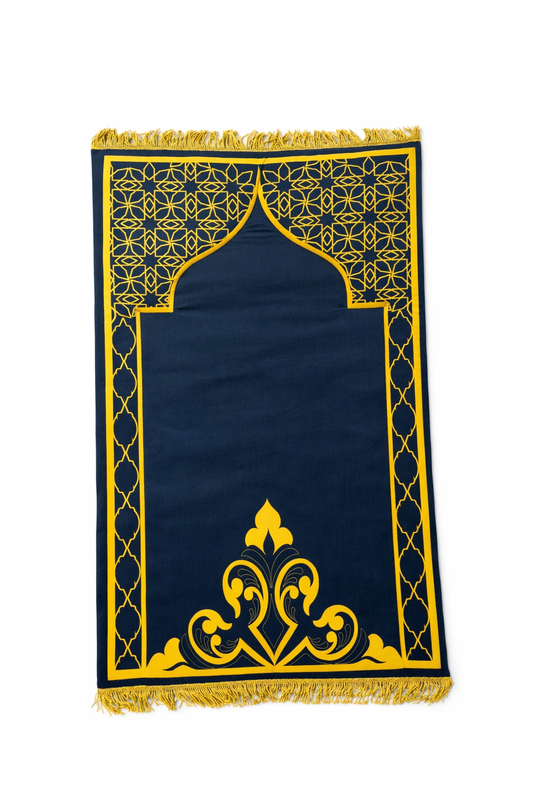 Hand-made Blue with Gold Accents Designed Prayer Rug