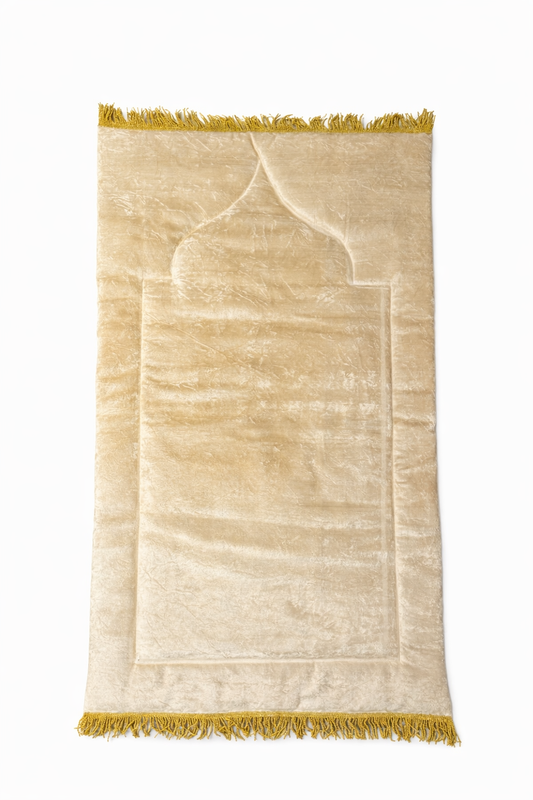 Handmade Silky Soft Offwhite/Gold Premium Prayer Rug